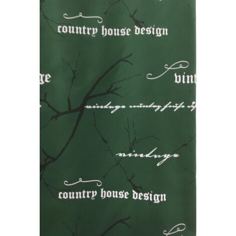 Deko Stoff Gardine Landhaus Vorhang Vintage Schrift grün blickdicht, Meterware