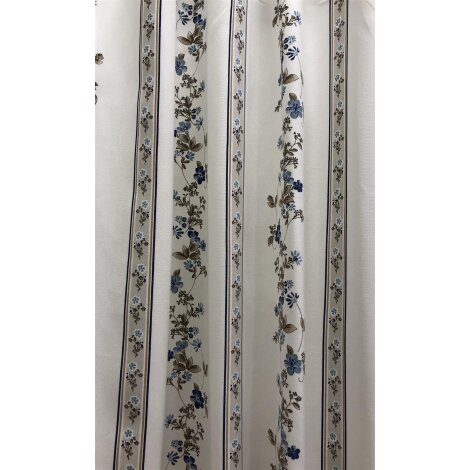 Landhaus Gardine Vorhang Dekoschal Streifen Blumenranke blau, fertig genäht