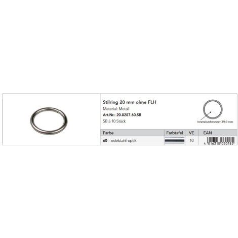Ringe Stilring ohne FLH für Gardinenstange 20 mm edelstahl optik 10 St.