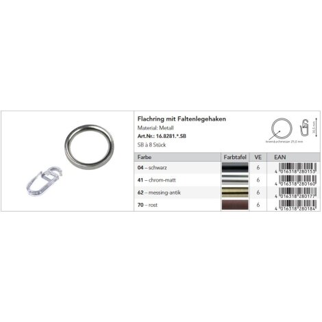 Ringe Flachringe für Gardinenstange Fertiggarnitur 16 mm, 8 Stück