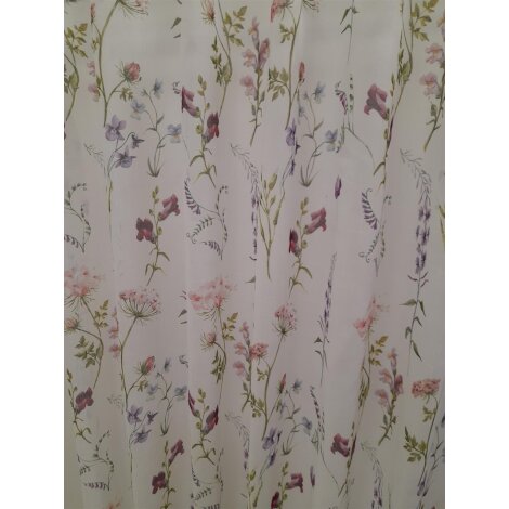 Dekostoff Gardine Vorhang Blumendruck weiß grün lila rose flieder, Meterware