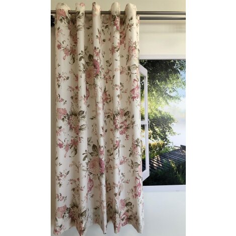 Landhaus Ösenschal Dekoschal mit Ösen Blumen rosa Vorhang fertig genäht, H=1,38 m